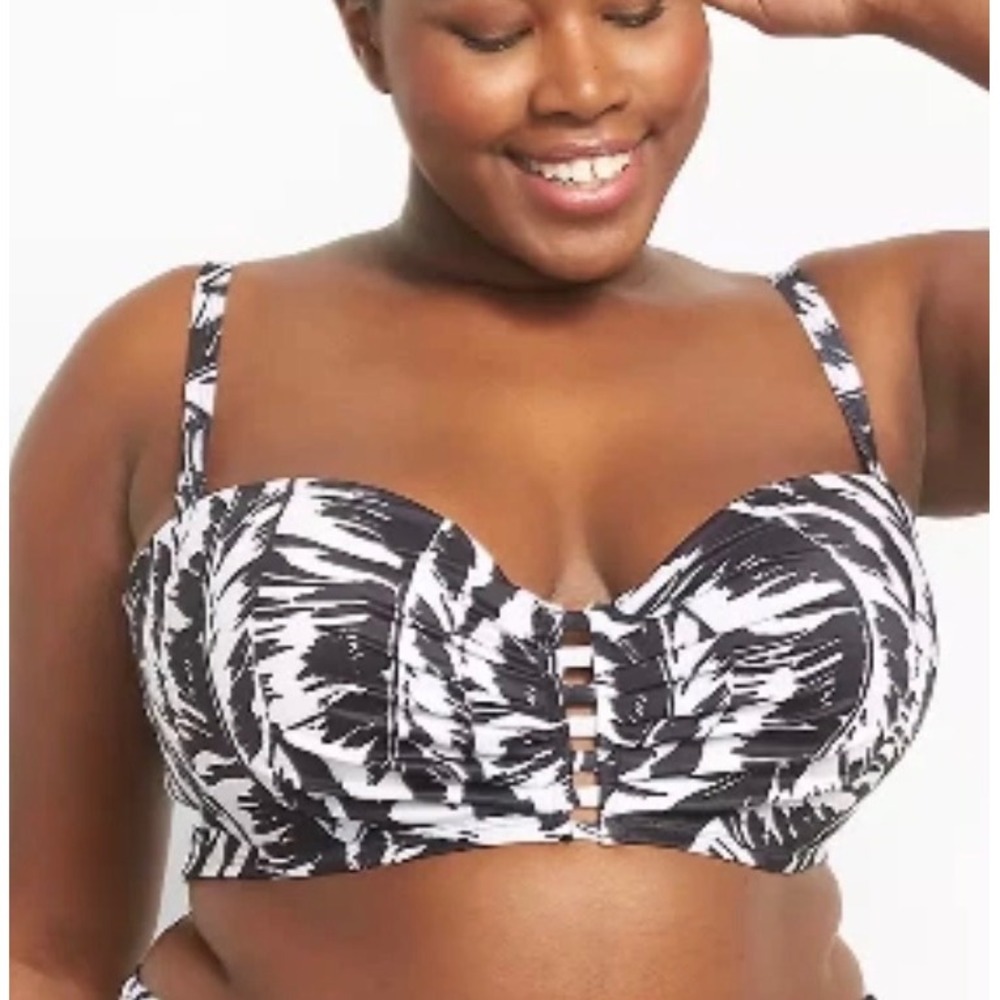 Lane Bryant Cacique Palm Leaf Balconette Bikini Top Black White 40F S5777 NWT A1